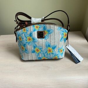 Stunning New Dooney & Bourke Blue Floral Cotton Coated Crossbody &Leather Handle